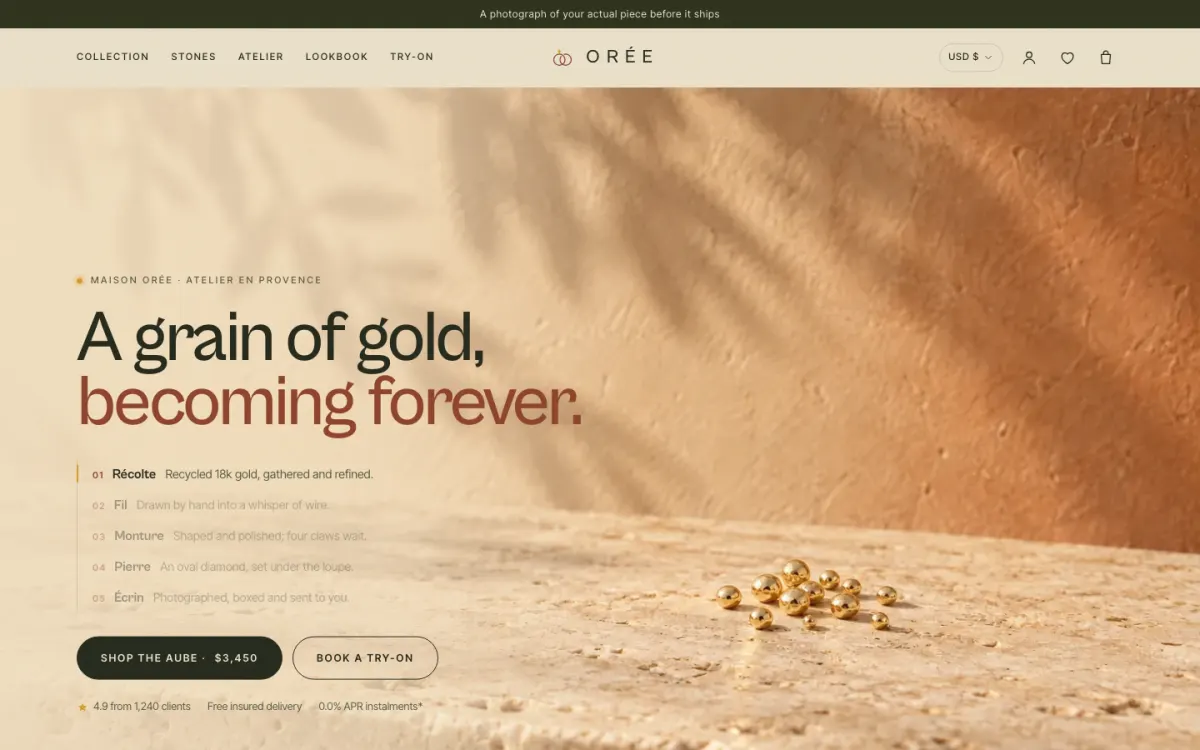Orée fine jewellery concept landing page
